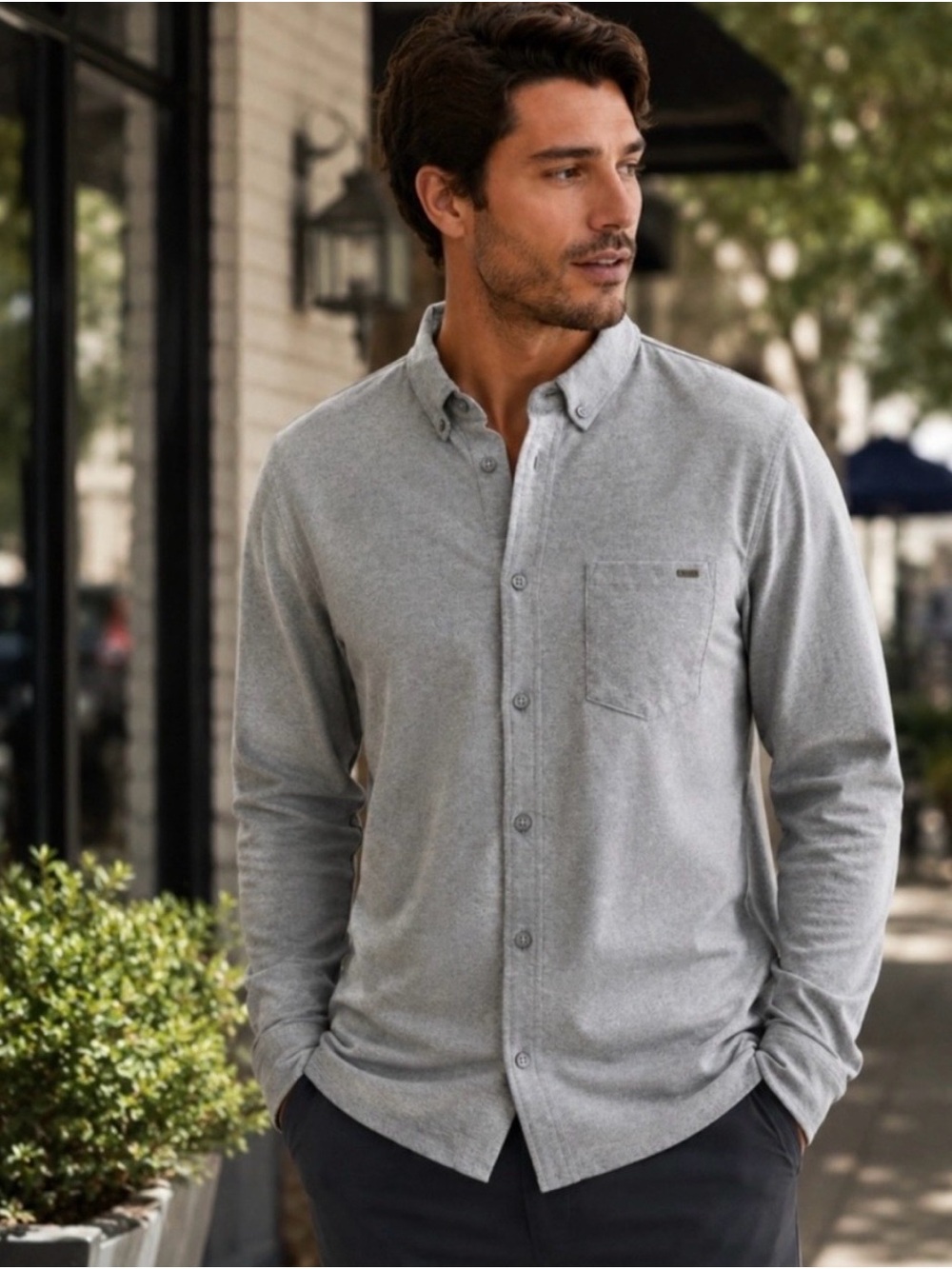 Vuori Ace Button Down Slim Fit Performance Shirt Pocket Casual Gray SZ XL